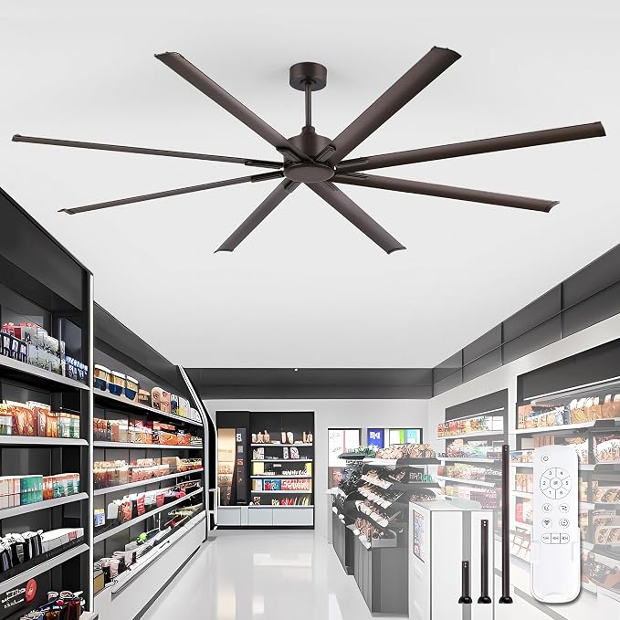 ZMISHIBO 96 Inch Industrial DC Motor Ceiling Fan, Large Ceiling Fan with 8 Reversible Blades, 3 Downrods, 6-Speed Remote Control, Home or Commercial Ceiling Fans for Porch/Garage/Shop, Oil-bronze