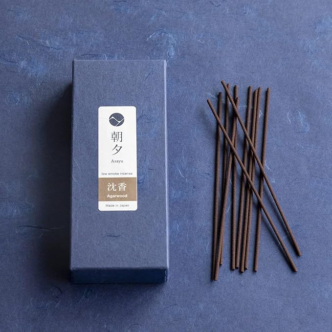 Asayu Japan Low Smoke Incense Gift Set with Incense Holder and Brass Stand, Agarwood Incense Sticks with Zen Holder