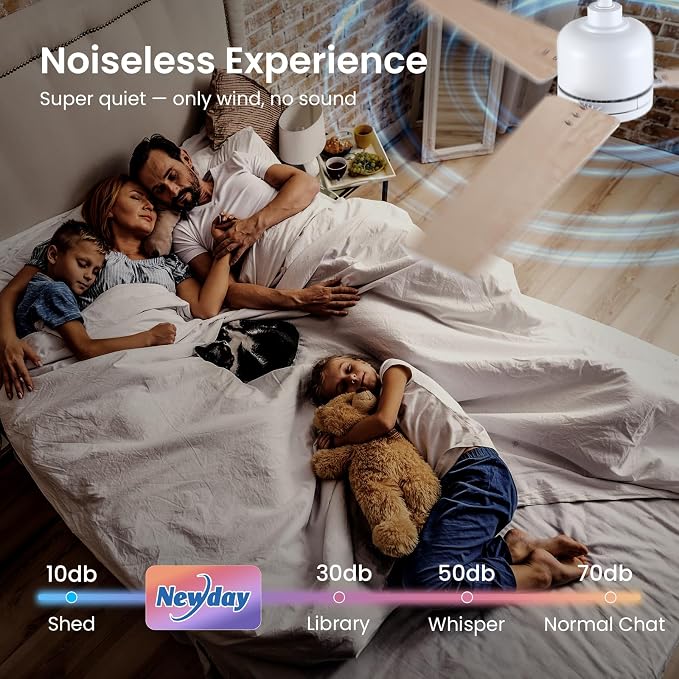 Newday 48 Inch Ceiling Fans with Lights Remote, White Ceiling Fans Dimmable 3 Color Temperature, Timer, 3 Blades, 6 Speed Modern Fan Quiet Reversible DC Motor for Indoor or Covered Outdoor