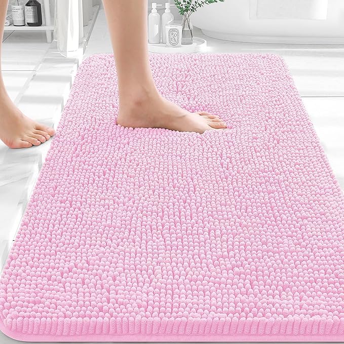 OLANLY Bathroom Rugs 36x24, Extra Soft Absorbent Chenille Bath Rugs, Rubber Backing Quick Dry, Machine Washable Bath Mats for Bathroom Floor, Tub and Shower, Home Decor Accessories, Pink