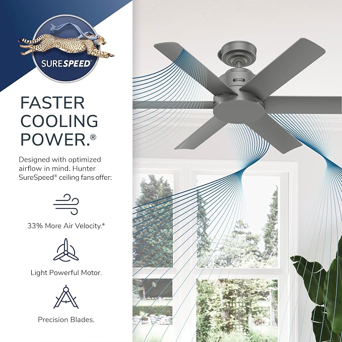 Hunter Kennicott, Outdoor or Indoor, Ceiling Fan, 44 inch, Premier Bronze | SureSpeed high velocity airflow and no-light design suit covered patios, porches, offices, or small rooms with easy setup.