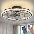 Dalouguan Matte Black Ceiling Fan with Light, Farmhouse Chemistry Molecular Model Caged Ceiling Fan with Remote, LED Low Profile Ceiling Light for Bedroom Kitchen Living Room