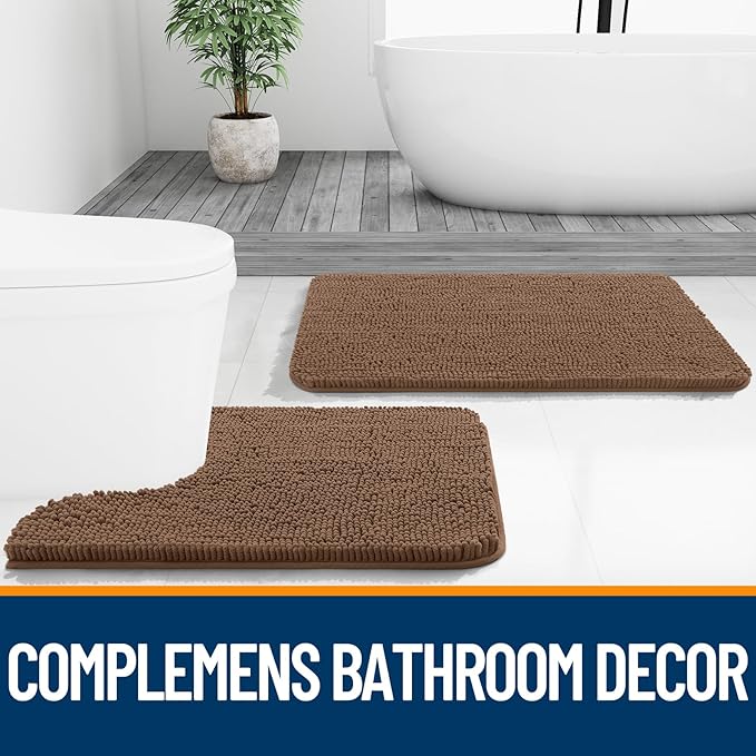 OLANLY Small Bathroom Rugs 24x16, Extra Soft Absorbent Chenille Bath Rugs, Rubber Backing Quick Dry, Machine Washable Bath Mats for Bathroom Floor, Tub and Shower, Home Decor Accessories, Mocha