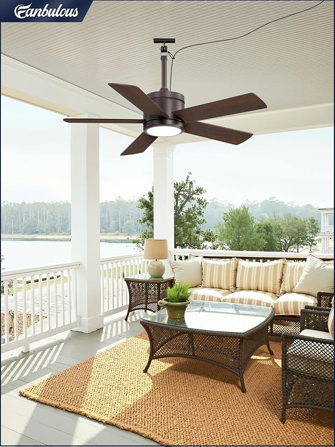 Fanbulous 42" Outdoor Ceiling Fan with Light and Remote, IP65 Waterproof, Plug-in Design with 10FT Cord, 6-Speeds, 3CCT, Hook Hanging Fan for Gazebo Patio Porch Garage Canopy(Oil Bronze)