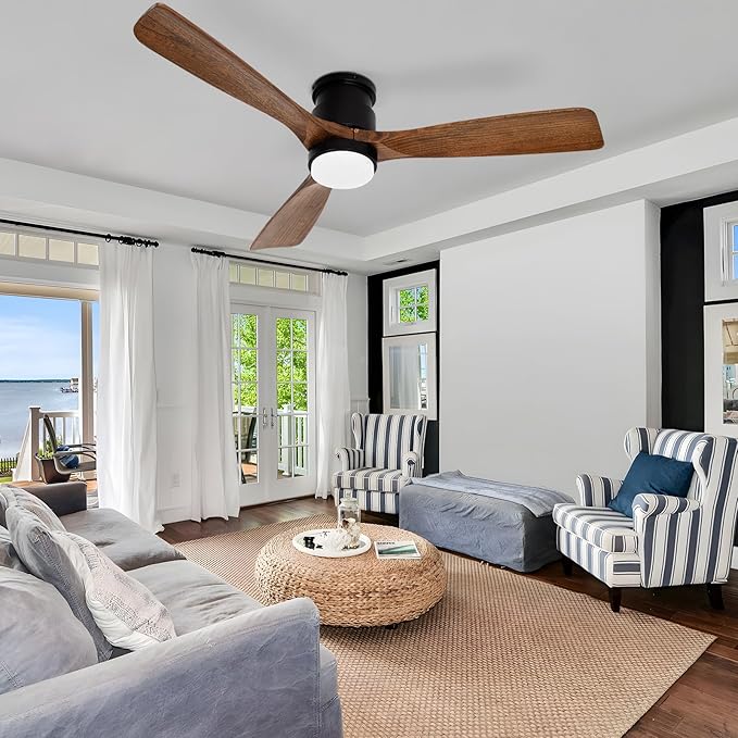 52 Inch Ceiling Fan with Lights Remote, Amber Solid Wood Ceiling Fan