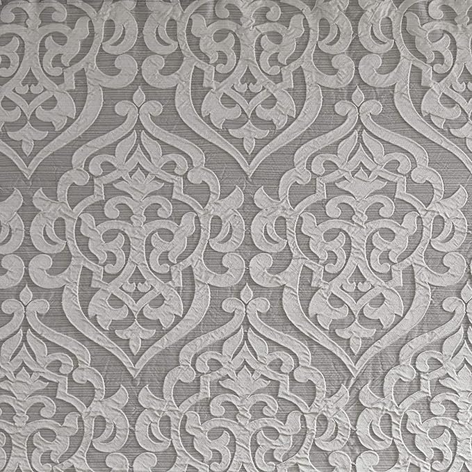 Madison Park Odette Fabric Shower Curtain Luxe Textured Jacquard, Damask Medallion Machine Washable Modern Home Bathroom Decor, Bathtub Privacy Screen, 72" x 72", Silver