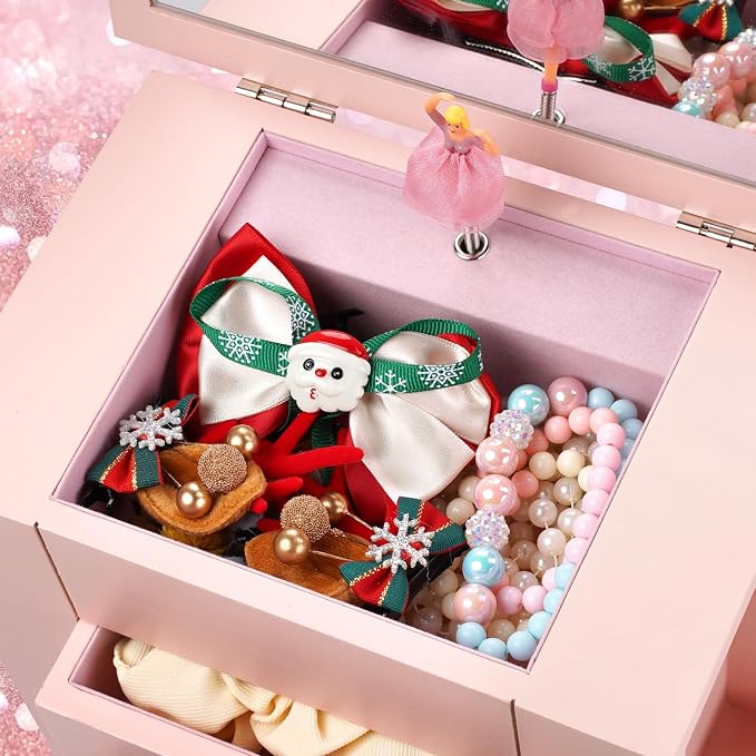 Emfogo Jewelry Box for Girls, Musical Jewelry Box with Spinning Dancer Gifts for Little Girls Christmas New Year Birthday Children's Day, 5 Layer Large Wooden Kids Music Jewelry Organizer Box(Pink)