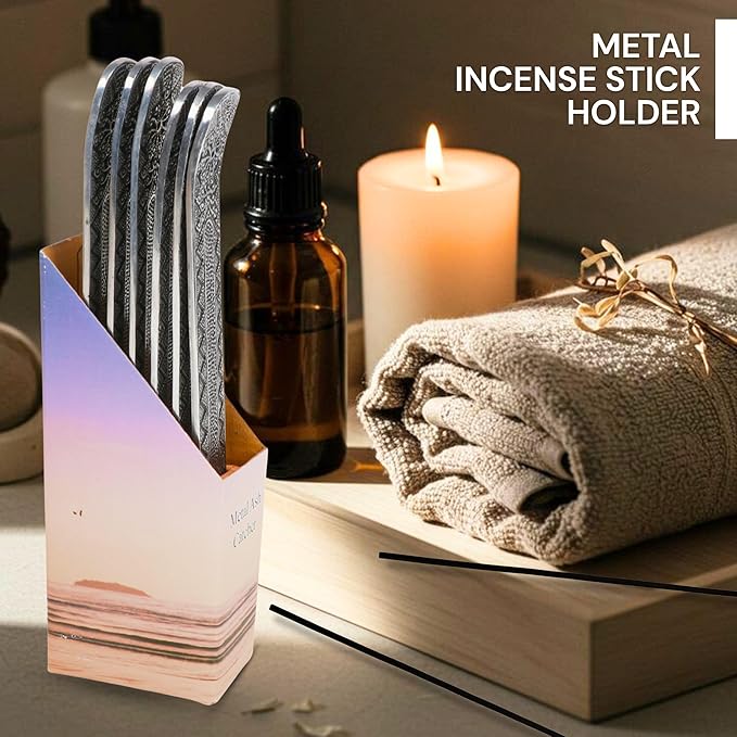 Hosley Set of 6 Metal Incense Stick Holder 9.5" Long, Ash Catcher-Silver Finish Ideal Gift for Wedding, Aromatherapy, Zen, Spa, Reiki, Meditation