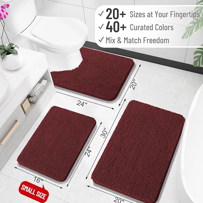 OLANLY Bathroom Runner Rugs 59x20, Soft Absorbent Chenille Bath Rugs, Rubber Backing Quick Dry, Machine Washable Long Bath Mats for Bathroom, Tub and Shower, Home Decor Accessories, Andorra Red-Brown