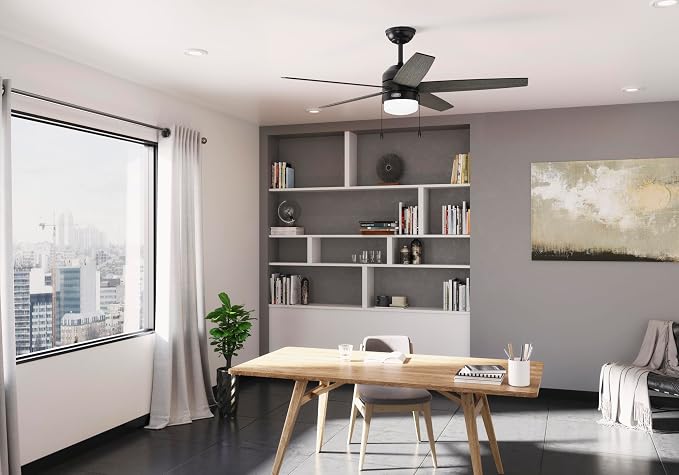 Hunter Bardot, Indoor, Ceiling Fan, Modern, 5 Blades, 52 inch, Matte Black | with LED Light and Pull Chain, Standard Mount, For Bedroom, Living Room, Kitchen, 52491