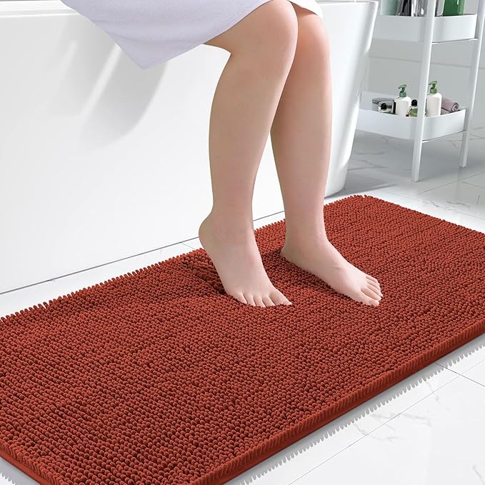 OLANLY Large Bathroom Rugs 50x30, Soft Absorbent Chenille Bath Rugs, Rubber Backing Quick Dry, Machine Washable Bath Mats for Bathroom Floor, Tub and Shower, Home Decor Accessories, Rustic Terracotta