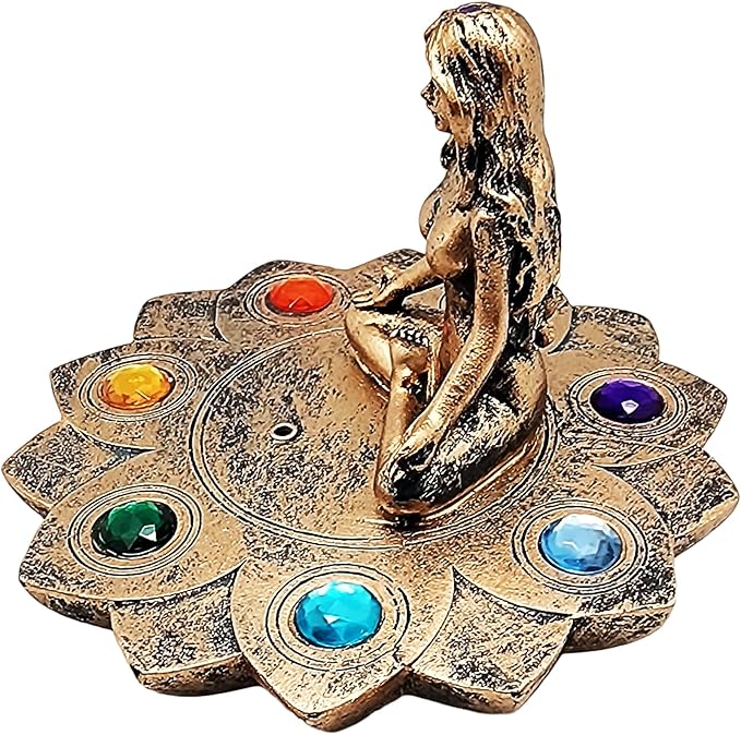 Fantasy Gifts Colored Chakra Stone Incense Burner–Multicolor 4x5 Inch Resin Holder for Meditation, Yoga, Aromatherapy&Spiritual Décor–Chakra Energy Crystal Design for Sticks&Cones, colorful Spiritual.