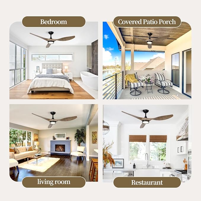 Roomratv Ceiling Fans with Lights,52 Inch,Quiet & Strong Motor,6 Speeds,3CCT,Timer,Easy to Install,Black Modern Ceiling Fan for Living Room,Bedroom,Kitchen,Office,Farmhouse,Patios