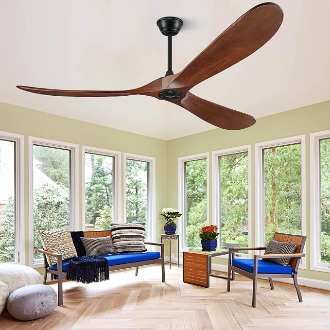 72" Ceiling Fans Without Lights, 72 inch Ceiling Fan No Light, High CFM Quiet 3 Blade Wood Walnut Ceiling Fan, Large Modern Outdoor Fan with Remote, Propeller Outdoor Ceiling Fans for Patios