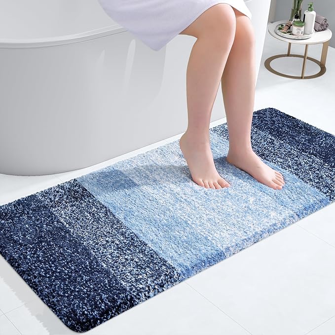 OLANLY Bathroom Runner Rugs Mat 47x20, Extra Soft Absorbent Microfiber Bath Rugs, Rubber Backing, Quick Dry, Washable Long Bath Mats for Bathroom Floor, Tub and Shower, Home Decor Accessories, Navy