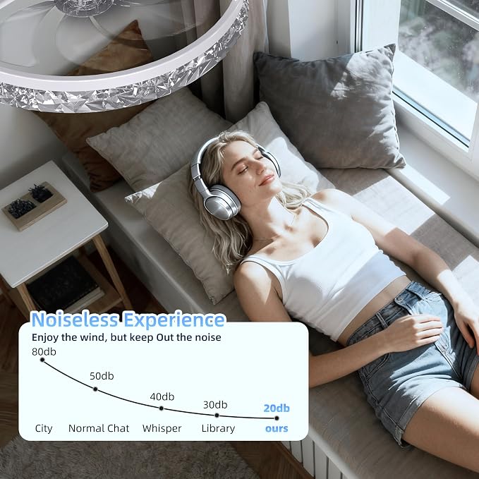 20'' Low Profile Ceiling Fan with Light and Remote, Diamond White | Flush Mount 7-Blade Fandelier with App Control, 3CCT Dimmable, Reversible DC Motor, 6 Speeds Ceiling Fan for Bedroom