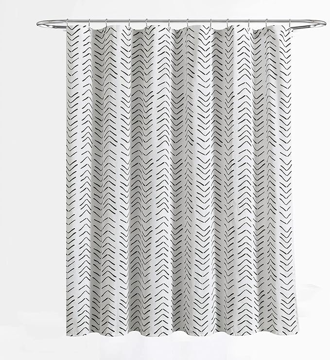 Lush Decor Hygge Modern Arrow Linen Look Shower Curtain, 72" X 72", Black & White