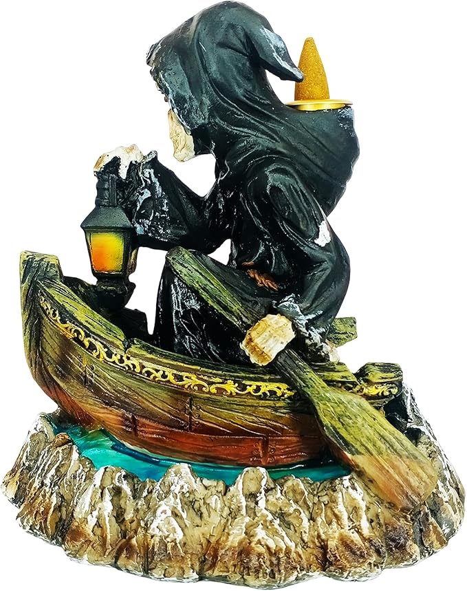 Fantasy Gifts Grim Reaper Soul Deliverer Backflow Incense Burner – 7 Inch Polyresin Fountain Holder for Meditation, Aromatherapy & Gothic Home Décor Mysterious Reaper Design Incense Cone Holder Gift