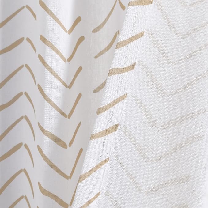 Lush Decor Hygge Modern Arrow Linen Look Shower Curtain, 72" X 72", Wheat & White
