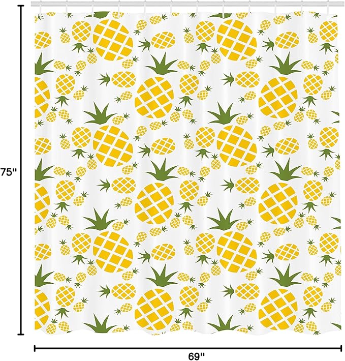 Ambesonne Pineapple Shower Curtain, Funny Pattern of Simplistic Ananas Fruit Repeating Modern Minimal Print, Cloth Fabric Bathroom Decor Set with Hooks, 69" W x 75" L, Olive Green Mustard