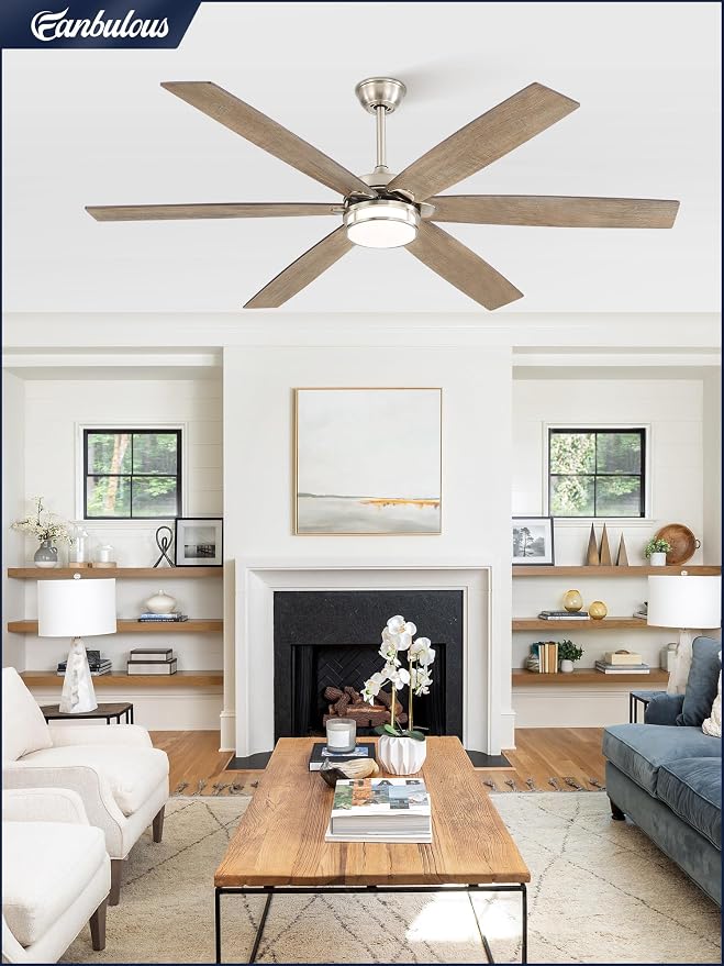 Fanbulous 65 Inch Ceiling Fans with Lights, Farmhouse Large Ceiling Fans with Remote, Brown&Grey Modern Ceiling Fan with LED Light, Quiet DC Motor for Living Room, Bedroom, Kitchen, Indoor