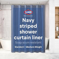 Clorox Shower Curtain Liner, Premium Striped Medium-Weight Durable Waterproof 6g PEVA for Bathroom with Weighted Magnets, Printed Standard Size 72" x 72", Navy