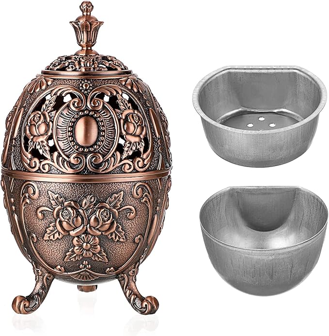 JUXYES Vintage Incense Burner Holder with Removable Ash Catchers, Metal Censer Antique Cone Coil Incense Burner Holder Zinc Alloy Spiritual Aromatherapy Yoga Meditation Gifts Retro Home Decoration