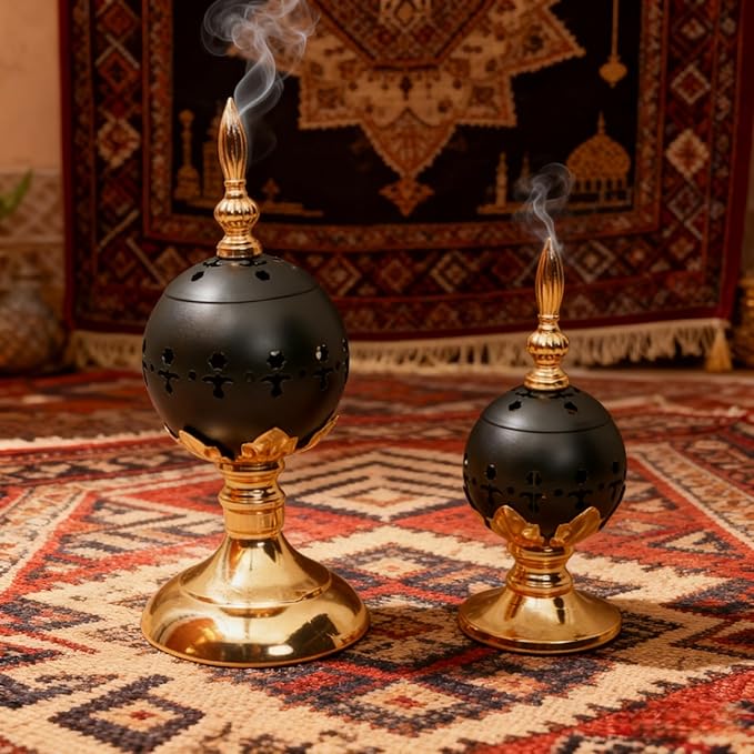 Set of 2 Incense Burner Frankincense Charcoal Incense Stand Metal Vintage Aroma Lamp Incense Holder Iron Home Scented Tabletop Christian Church Censer Decorative