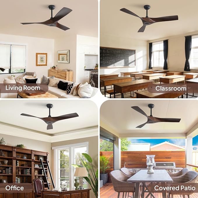 Sofucor 52 Inch Ceiling Fans No Lights, Modern Ceiling Fan with 3 Plastic Blades, 4500CFM 6-Speed 3-Timer Reversible DC Motor, for Bedroom Living Room Patios Office, ETL/FCC