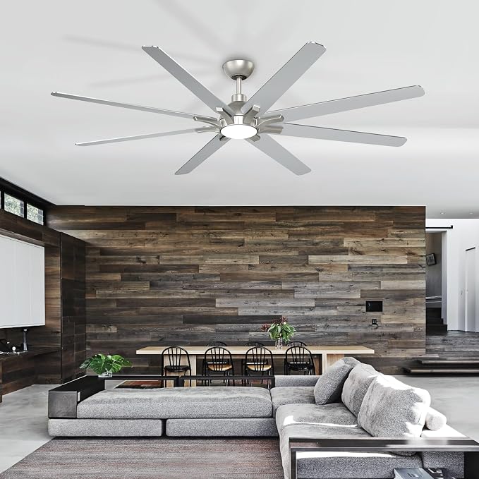 72 Inch Ceiling Fan with Light Remote Control, Brushed Nickel | 6-Speed Quiet Reversible DC Motor, 3CCT Dimmable LED Light,8 Wood Blades,Used for Living Room, Office,Covered Patio