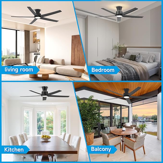 ocioc 52 Inch Ceiling Fans with Lights, Large Air Volume Ceiling Fan with Backlight, Ultra Quiet Reversible DC Motor with Remote（Black）