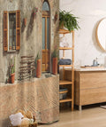Ambesonne Tuscan Stall Shower Curtain, Doorway to Historic House Build Alley Cobblestone Street European Town Many Flowering Plants, Fabric Bathroom Decor Set with Hooks, 36" W x 72" L, Cinnamon Tan
