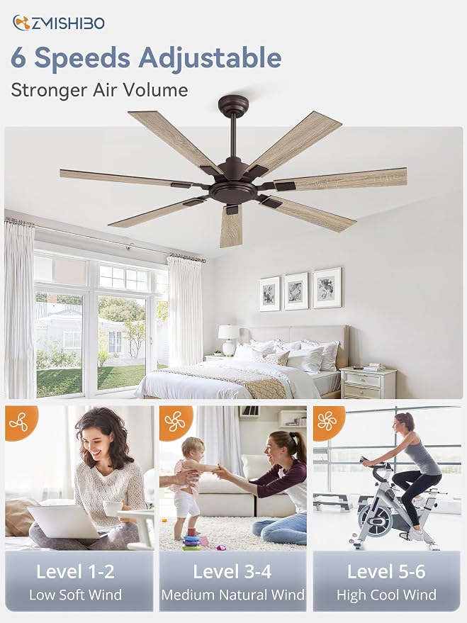 ZMISHIBO 60“ Ceiling Fans No Light with Remote, Bronze Farmhouse Ceiling Fan Without Light, Quiet Reversible DC Motor 6 Speeds, 7 Blades Indoor/Outdoor Ceiling Fan for Living Room Bedroom Patio Garage