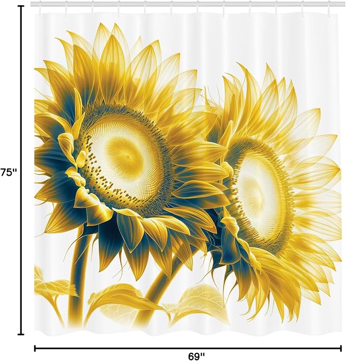 Ambesonne Yellow Shower Curtain, Vintage Countryside Farmhouse Vibe Pair of Sunflowers on Plain Background, Cloth Fabric Bathroom Decor Set with Hooks, 69" W x 75" L, Mustard Dimgray Cream