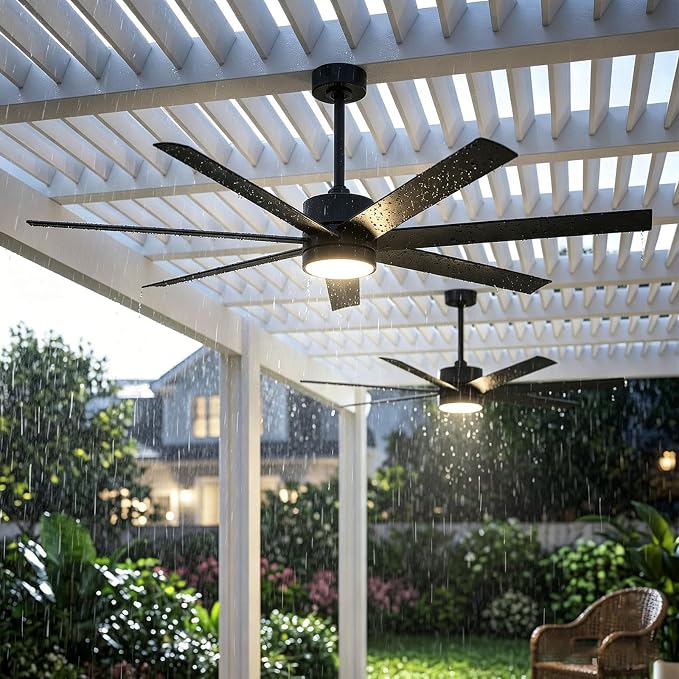 All Weather Wet-Rated Outdoor Ceiling Fan with Lights Waterproof for Patio, 56 Inch High CFM Black Outdoor Fan with UV Coating 7 Blades for Large Exterior indoor Gazebo Terraces, Porch, Commercial
