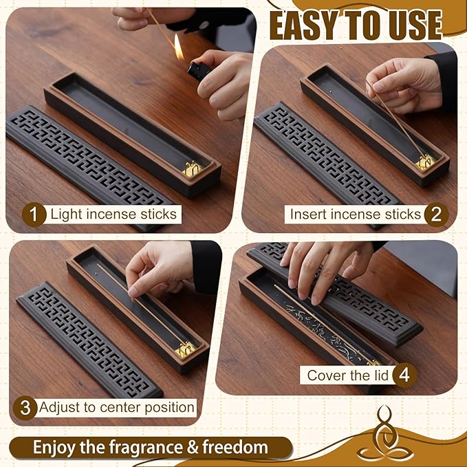 CEREMONY Incense Holder for Sticks, Ceramic Insence-Stick Holder Ash Catcher, Incense Holder Timkburner for Meditation Yoga Spa Room Incense Holder (Lever Brown)