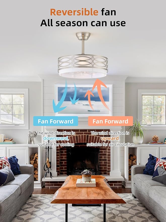 20" Silver Boho Ceiling Fan with Light, Caged Fandelier Ceiling Fans with Lights Remote Control with 6 Speeds for Bedroom, Living Room, Nursery