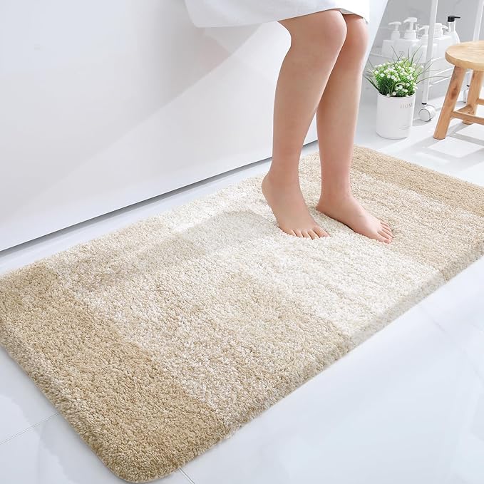 OLANLY Bathroom Runner Rugs Mat 44x24, Extra Soft Absorbent Microfiber Bath Rugs, Rubber Backing, Quick Dry, Washable Long Bath Mats for Bathroom, Tub and Shower, Home Decor Accessories, Light Beige