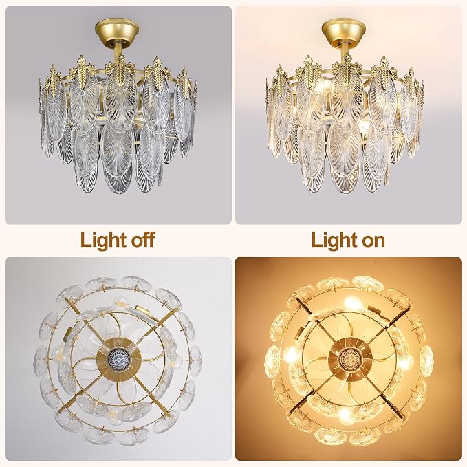 Depuley Bedroom Ceiling Fan with Lights: 20" Gold Chandelier Small Fan with Remote Control - Modern Crystal Fandelier for Girl's Bedroom Living Room Nursery (E26 Bulbs Not Included)