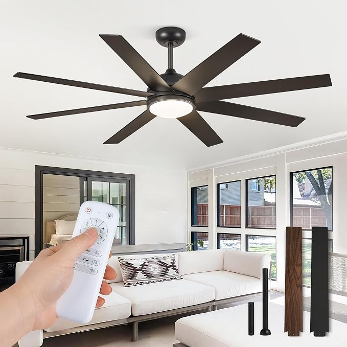 Fanbulous Ceiling Fans with Lights, 60 inch Black Ceiling Fan with Light and Remote, Outdoor Ceiling Fans for Living Room Patio, 6 Speeds, Reversible Quiet DC Motor, 3 CCT, 8 Blades