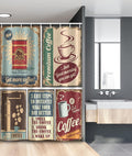 Ambesonne 1950s Stall Shower Curtain, Coffee Posters and Signs Design Bean Cup Espresso Mug Cappuccino Logo Print, Fabric Bathroom Decor Set with Hooks, 54" W x 78" L, Red Blue