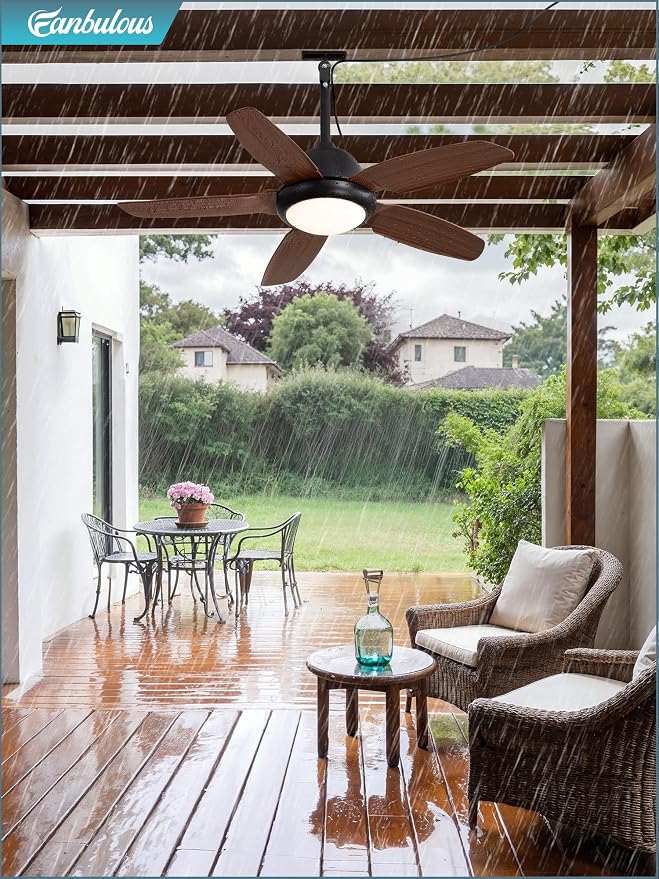 42 Inch Wet Rated Outdoor Ceiling Fan with Lights and Remote,IP65 Hanging Gazebo Fan with 3CCT 6-Speed DC Motor,Brown Waterproof Plug in Ceiling Fan with Cord for Patios Porch Pergola Pavilion