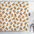 Ambesonne Gingerbread Man Shower Curtain, Traditional Christmas Cookie Pattern Tile, Cloth Fabric Bathroom Decor Set with Hooks, 69" W x 84" L, Light Caramel