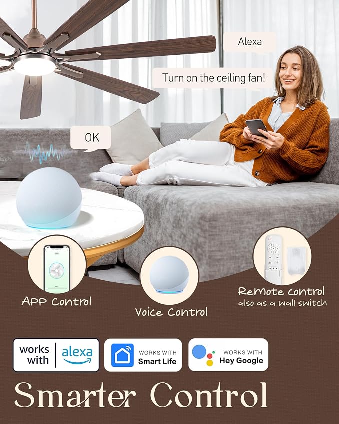 Minislak 72" Oil Rubbed Bronze Smart Ceiling Fan with Light via WiFi Alexa,6-Speeds Quiet DC Motor,Dimmable,Outdoor Antique Bronze Large Ceiling Fan for Living Room,Patio,Dual Finish 7 Blades
