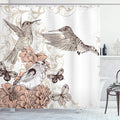 Ambesonne Hummingbird Shower Curtain, Vintage Style Art with Birds Butterflies on Blossoms Ornamental Background, Cloth Fabric Bathroom Decor Set with Hooks, 69" W x 70" L, Brown Tan