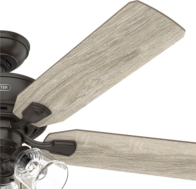 Hunter Rosner, Indoor, Ceiling Fan, Standard Mount, 52 inch, Noble Bronze | with LED Lights and Pull Chain, 5 Blades, For Bedroom, Living Room, Kitchen, 3 inch Downrod, 52345