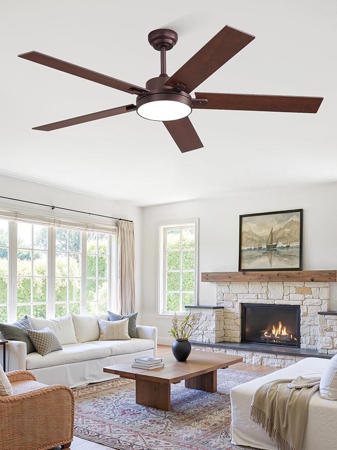 ZMISHIBO 60" Ceiling Fan with Light, 30W LED, Smart Remote/APP, Oil Bronze | Modern Ceiling Fans, 6 Speeds & 3CCT Dimmable, Quiet DC Motor, Noiseless for Living Room, Bedroom, Kitchen