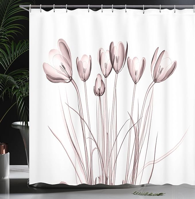 Ambesonne Flower Shower Curtain, X-ray Image of Tulips Solarized Effect Nature Inspired Illustration, Cloth Fabric Bathroom Decor Set with Hooks, 69" W x 75" L, Mauve Taupe