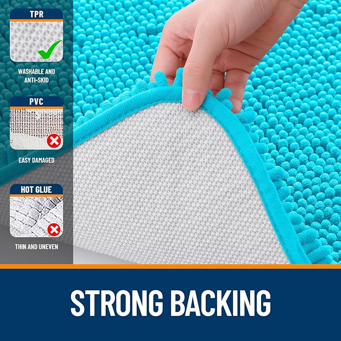OLANLY Large Bathroom Rugs 40x32, Extra Soft Absorbent Chenille Bath Rugs, Rubber Backing Quick Dry, Machine Washable Bath Mats for Bathroom Floor, Tub and Shower, Home Decor Accessories, Aqua Sky