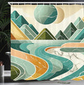 Ambesonne Lake Shower Curtain, Mid Century Modern Inspired Mountain Sun Nature Scene Minimal Marble Print, Cloth Fabric Bathroom Decor Set with Hooks, 69" W x 84" L, Amber and Seafoam